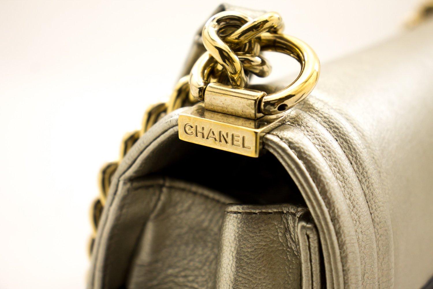 CHANEL Bicolor Medium Boy Chain Flap Shoulder Bag Black Gold 8