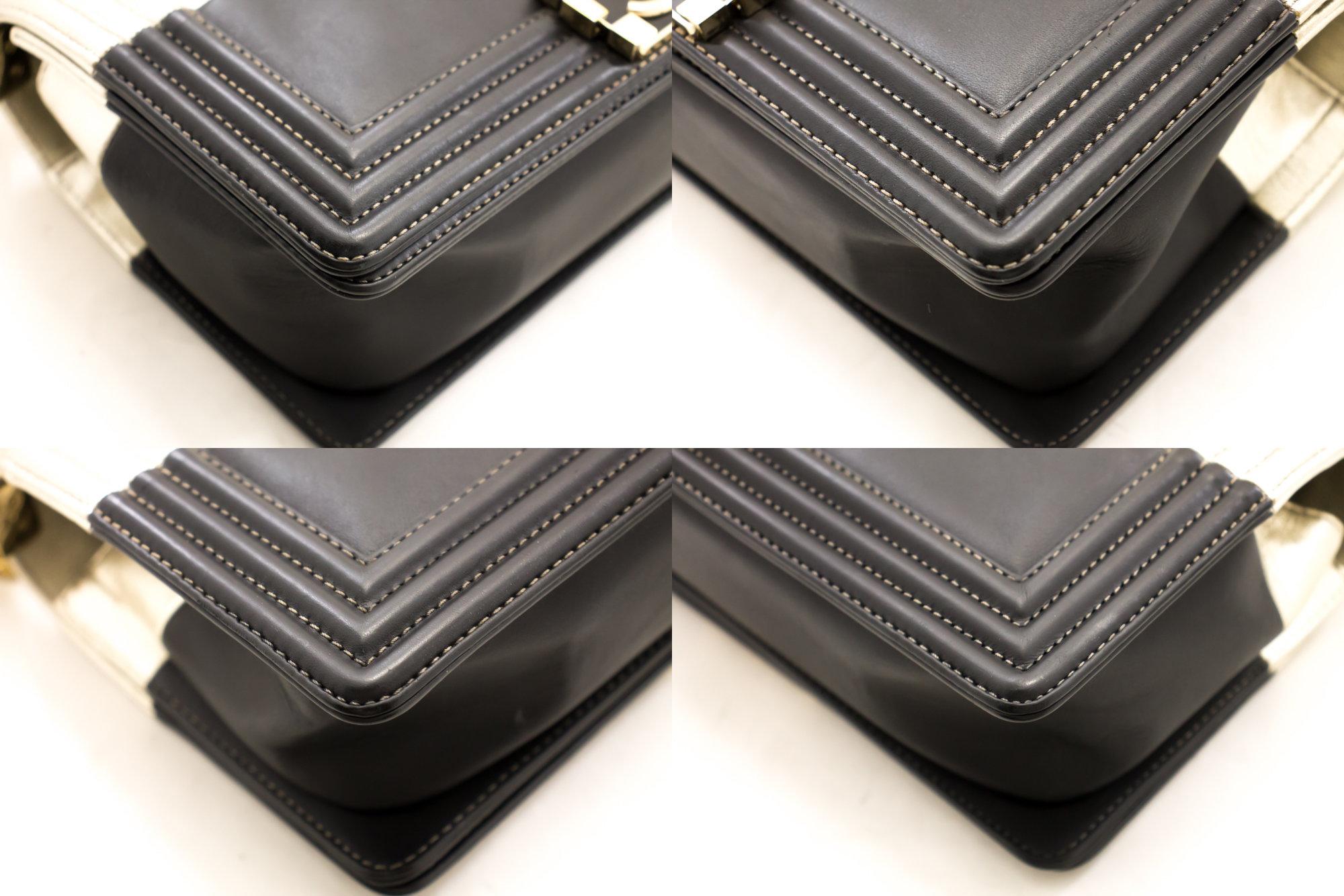 CHANEL Bicolor Medium Boy Chain Flap Shoulder Bag Black Gold In Excellent Condition In Takamatsu-shi, JP