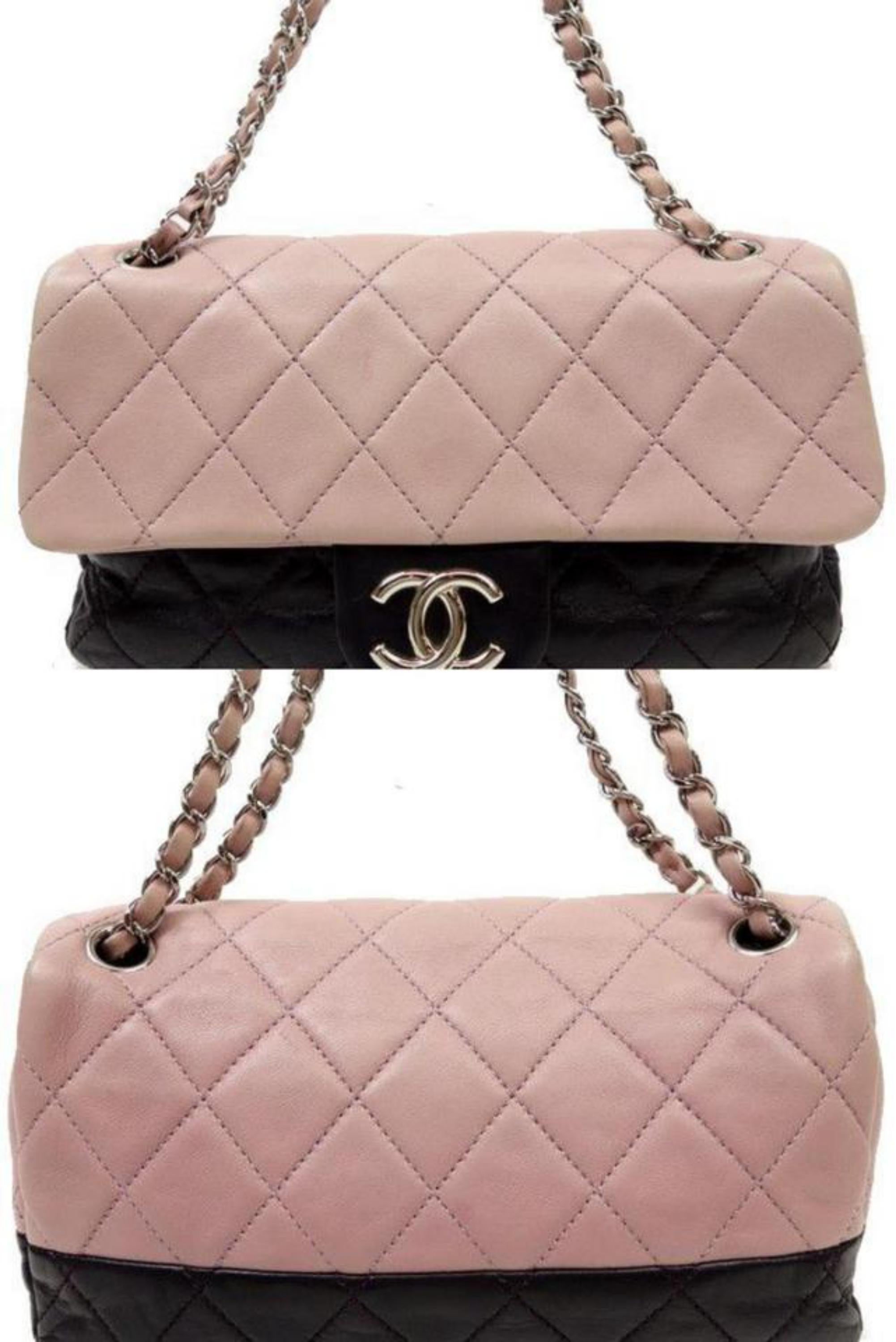 Women's Chanel Bicolor Medium Classic Single Flap 227944 Black Leather Shoulder Bag For Sale