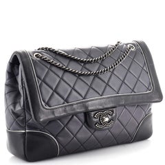 Chanel Bicolor Textured CC Kette Klappe Tasche Gestepptes Lammfell Medium