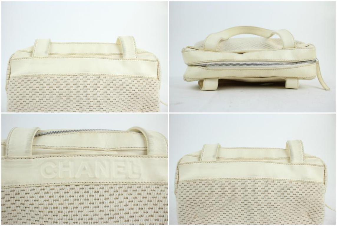 Chanel Bicolor Woven Lax 18cc915c Beige & White Leather Satchel For Sale 4
