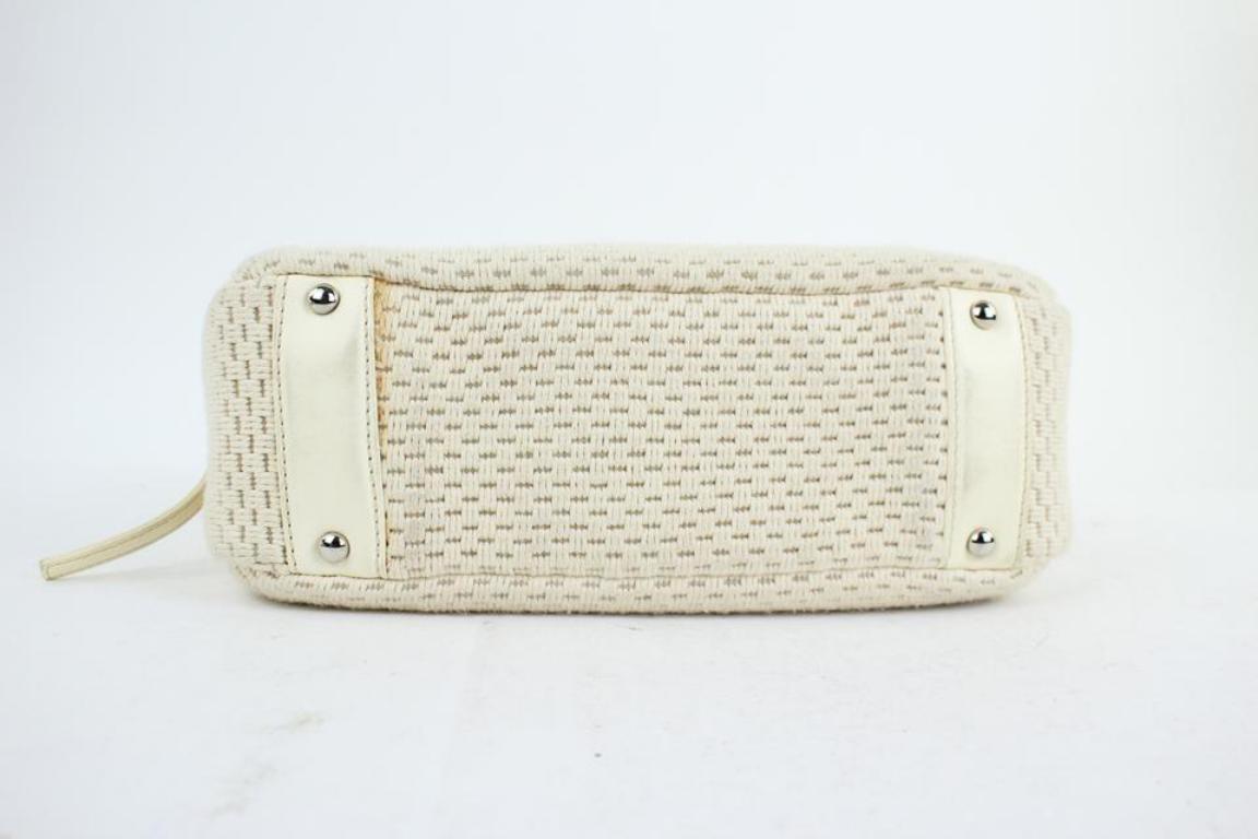 Chanel Bicolor Woven Lax 18cc915c Beige & White Leather Satchel In Fair Condition For Sale In Forest Hills, NY