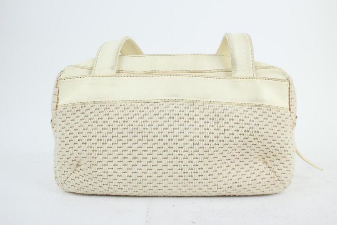 Women's Chanel Bicolor Woven Lax 18cc915c Beige & White Leather Satchel For Sale