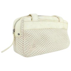 Chanel Bicolor Woven Lax 18cc915c Beige & White Leather Satchel