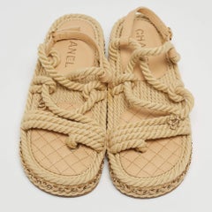 Chanel Biege Rope and Leather Dad Sandals Size 38