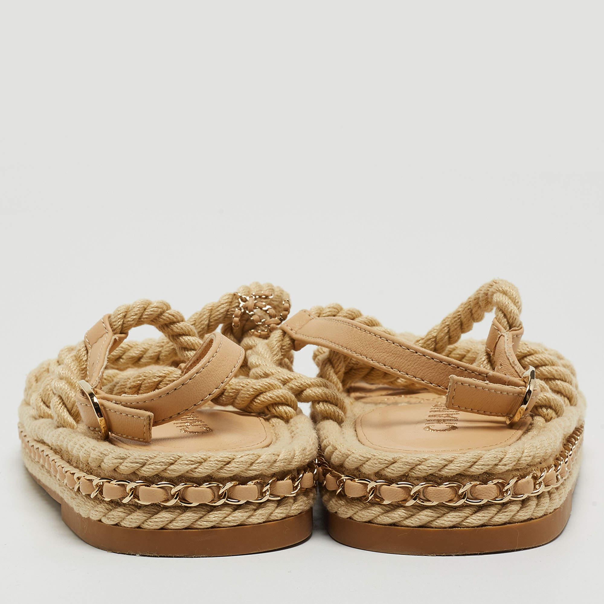 Beige Chanel Biege Rope and Leather Dad Sandals Size 38