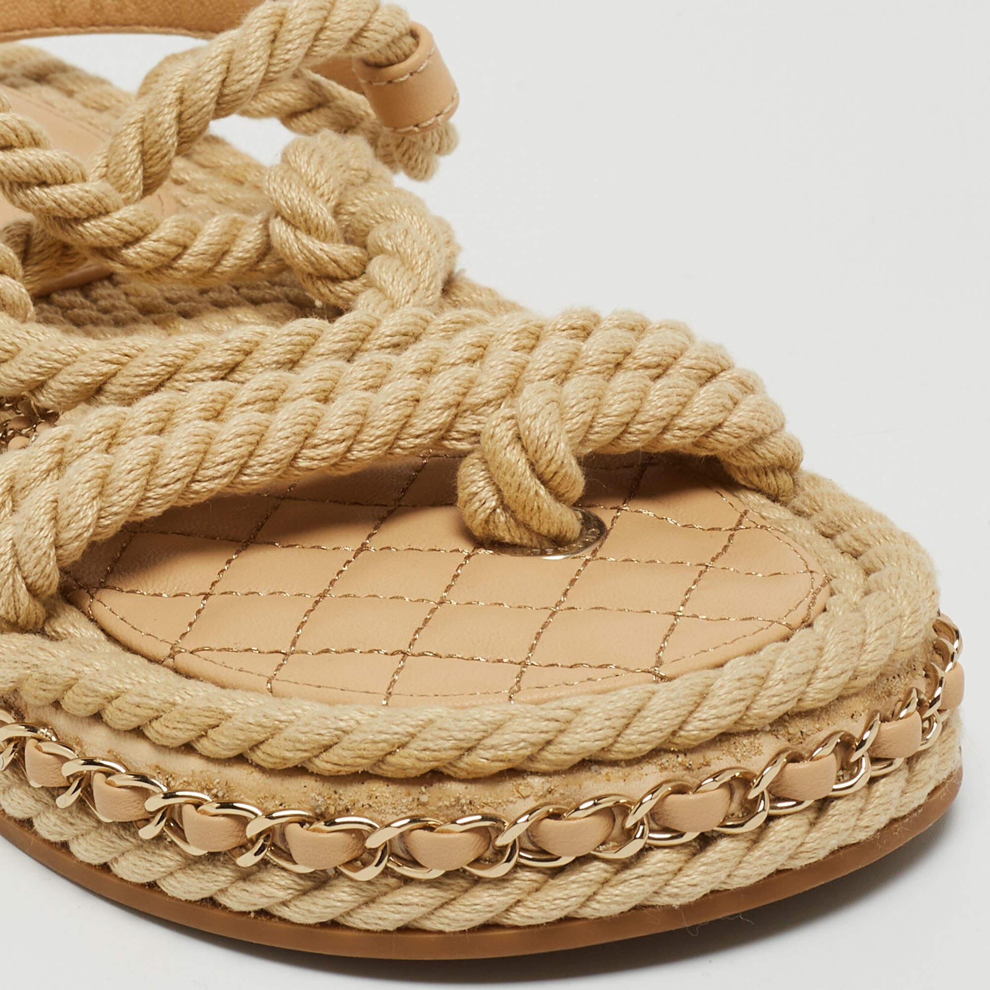 Chanel Biege Rope and Leather Dad Sandals Size 38 3
