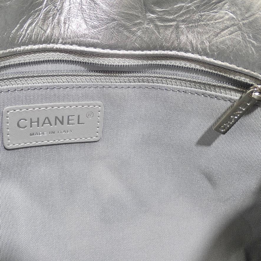 Chanel - Sac à rabat Big Bang Chain - Cuir de veau métallique froissé en vente 8