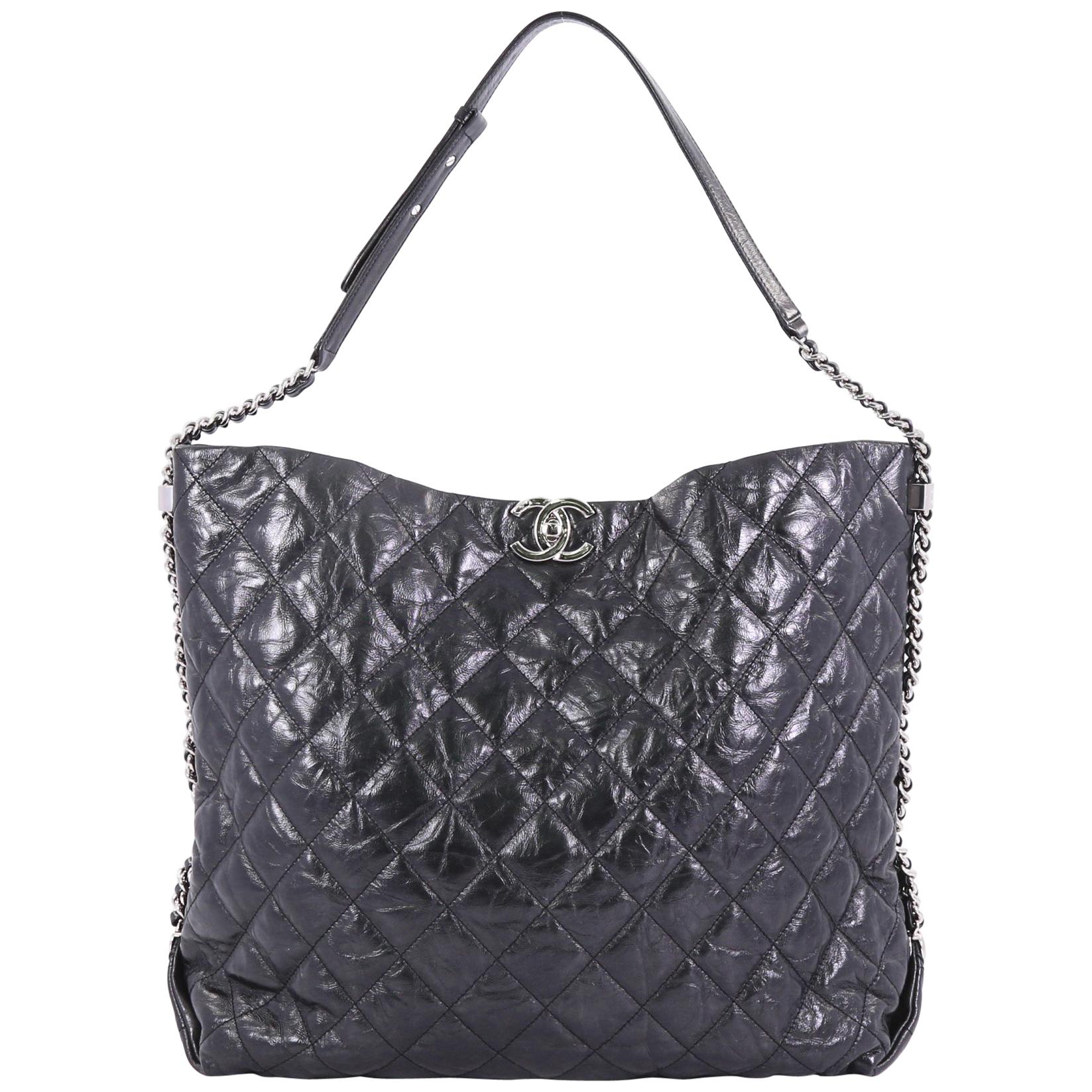 Chanel Big Bang Hobo Quilted Metallic Aged Calfskin Large