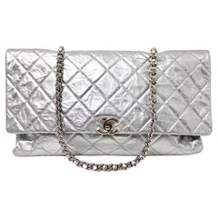 Chanel Big Bang Silver Metallic Crumpled Calfskin Flap Bag circa 2017
