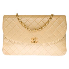 Chanel Big Classic shoulder bag in beige quilted lambskin and gold hardware