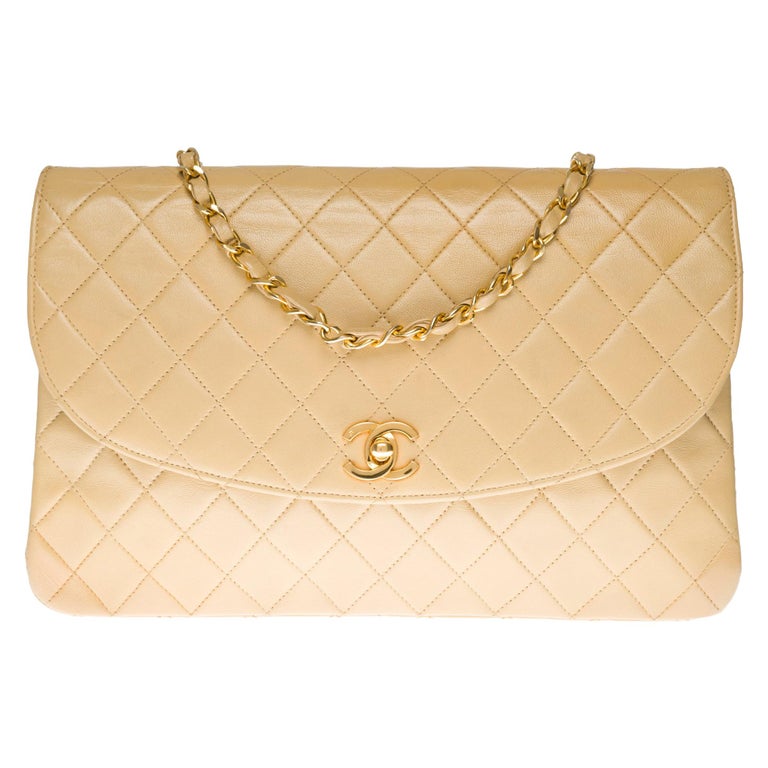 Chanel Big Classic shoulder bag in beige quilted lambskin and gold