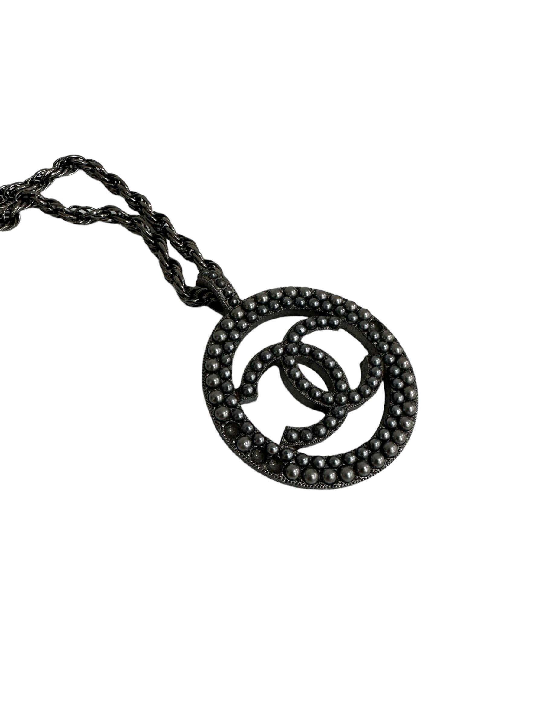 Black Chanel Big Logo Necklace For Sale