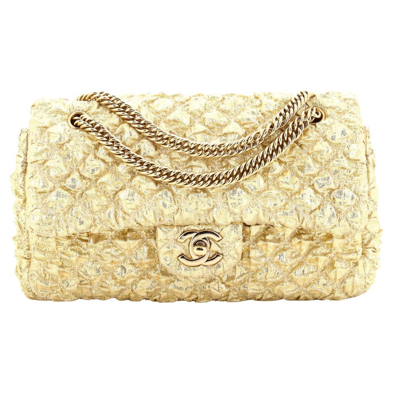 Chanel Bijoux Chain Double Flap Bag Quilted Metallic Bubble Fabric Small