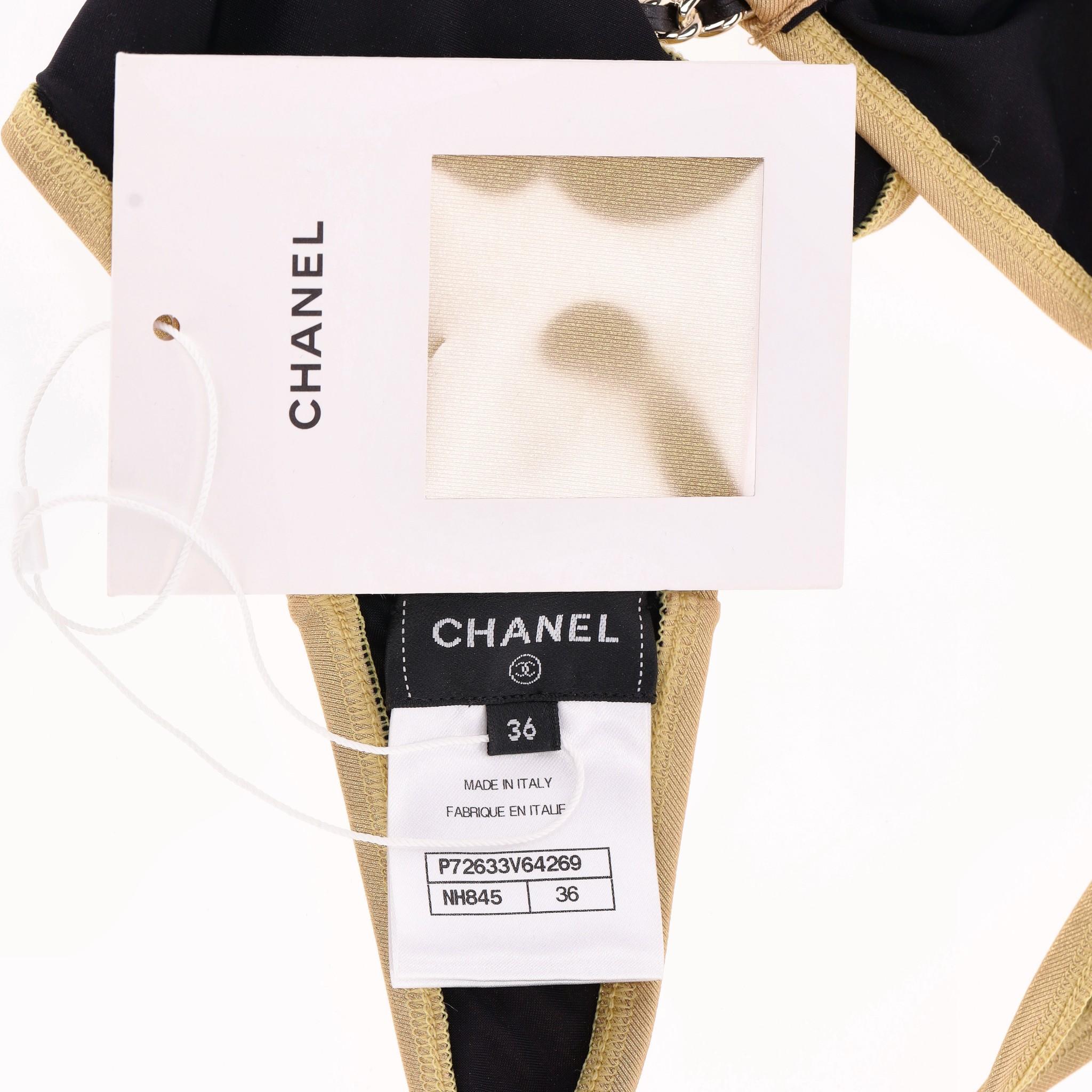 Women's Chanel Bikini Top & Bottom With Leather & Chain Detail