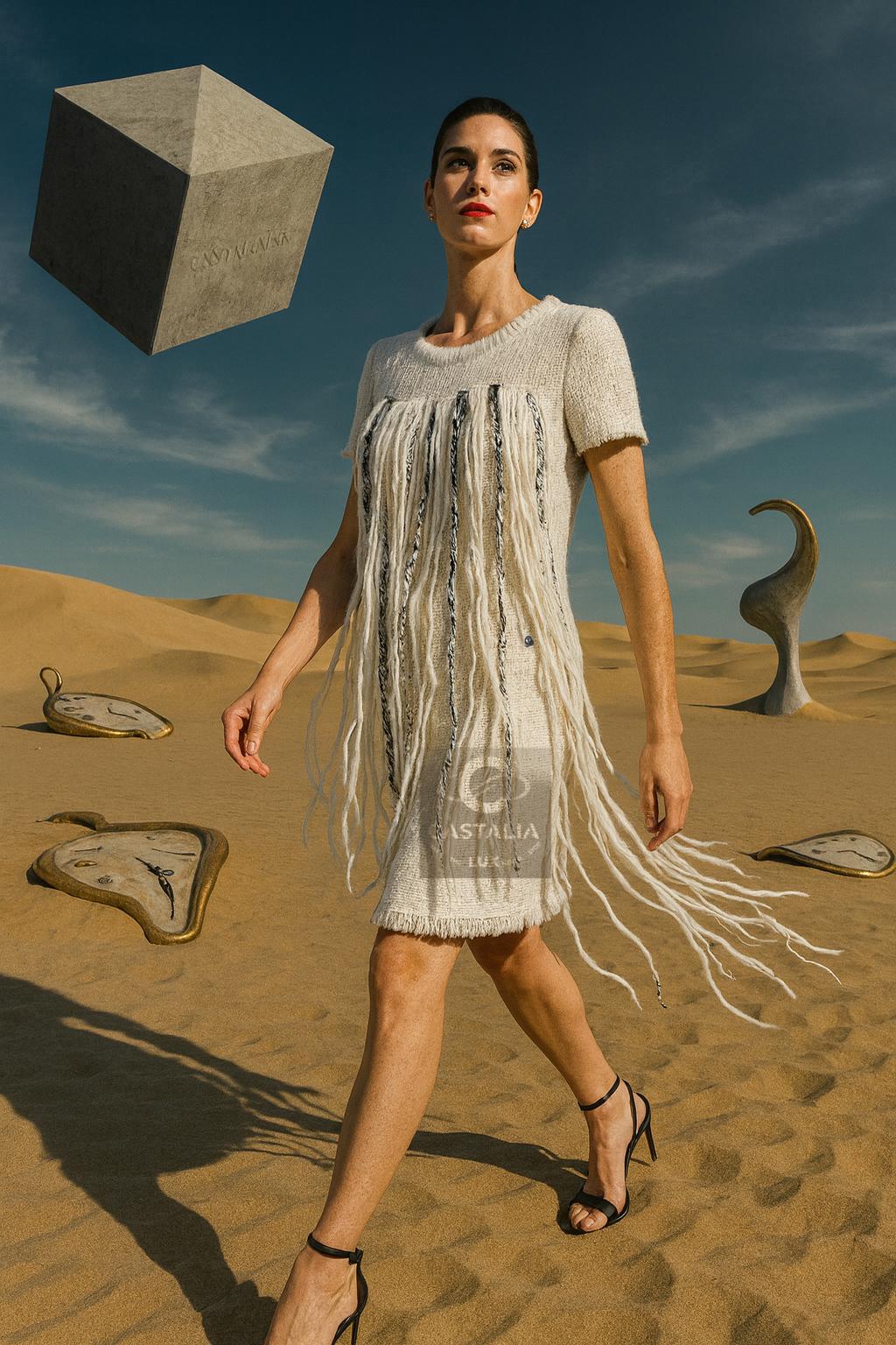 CHANEL Billboards Star Fringed Tweed Dress 34 FR en vente 1