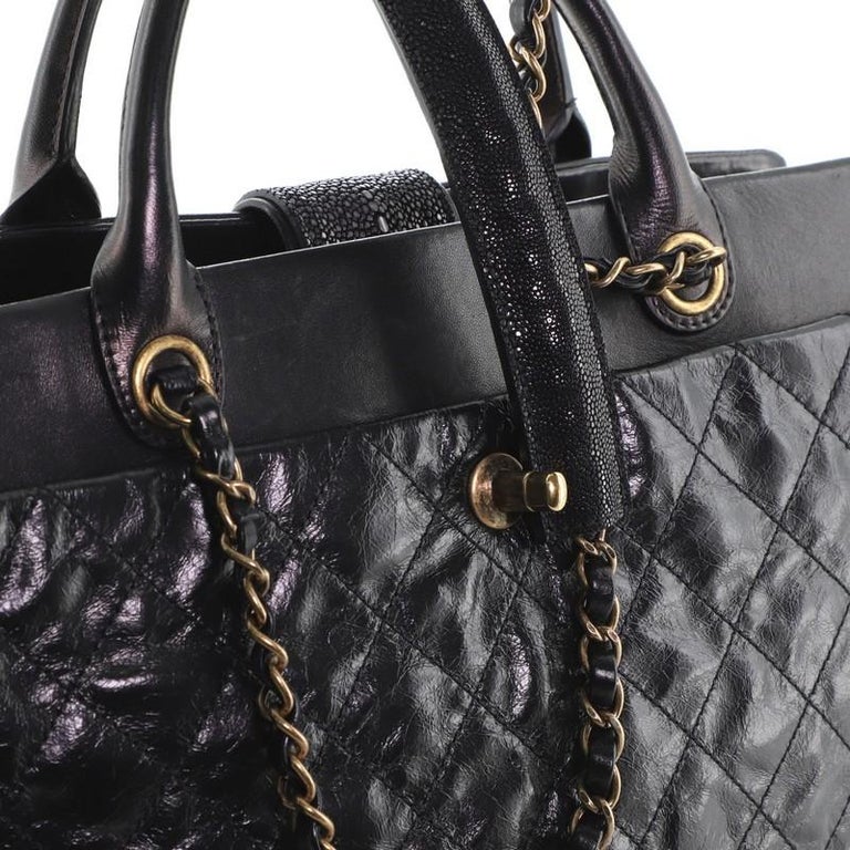 Chanel Bindi Tote Quilted Glazed Calfskin with Stingray Large at 1stDibs