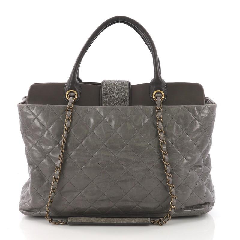 Gray Chanel Bindi Tote Quilted Leather with Stingray Large