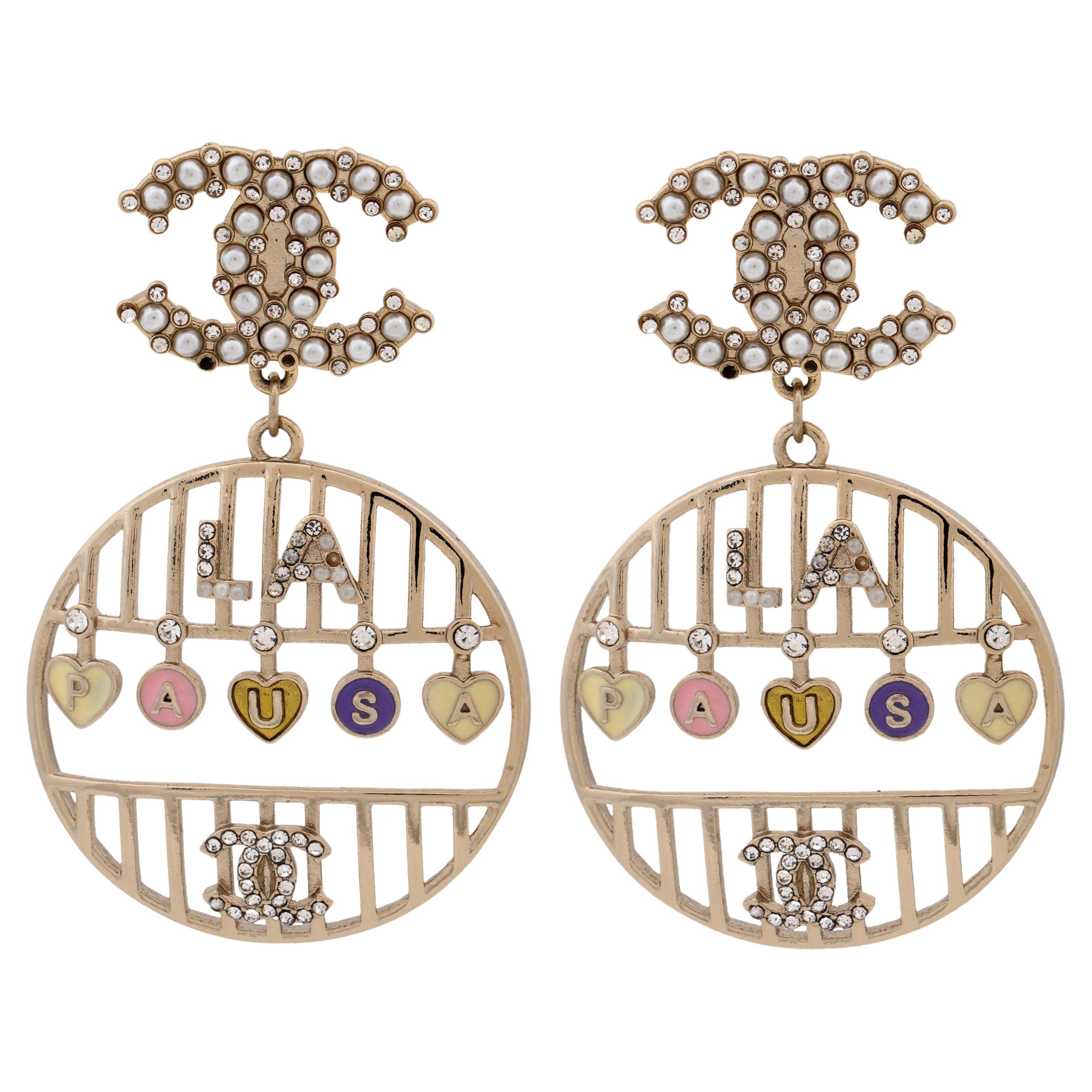 Chanel Bird Cage Pearl LA PAUSA CC Earrings For Sale