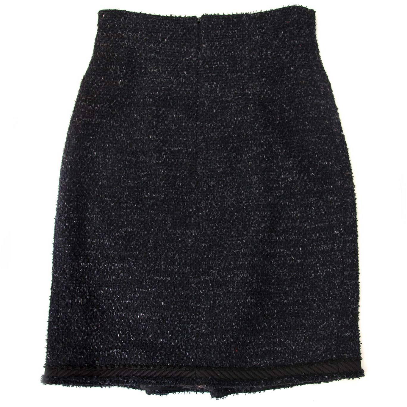 Chanel Black & Blue Tweed Skirt - Size 38 (FR)