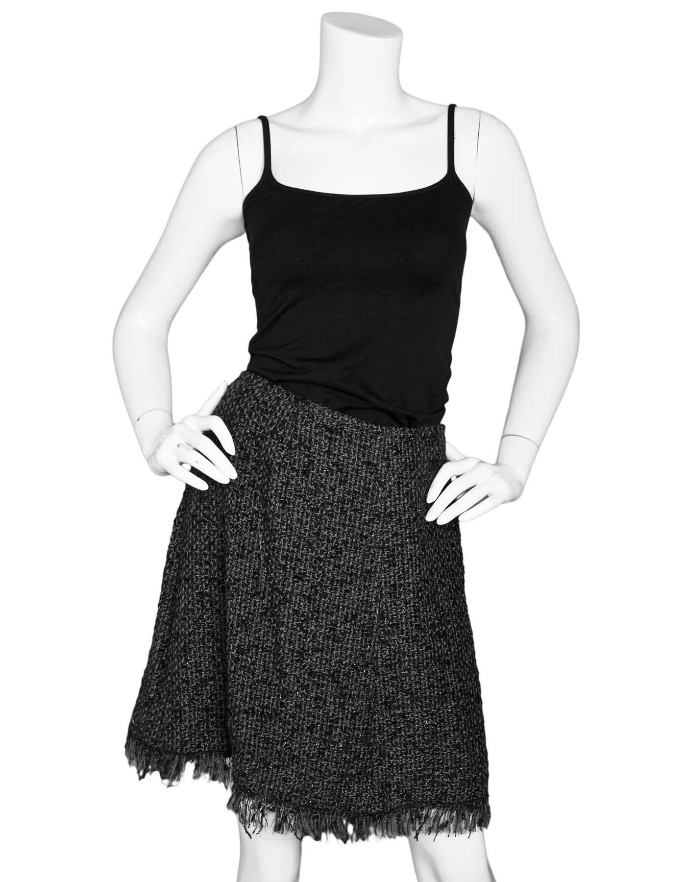 Chanel Black & Grey Tweed Skirt Sz FR40 In Excellent Condition In New York, NY