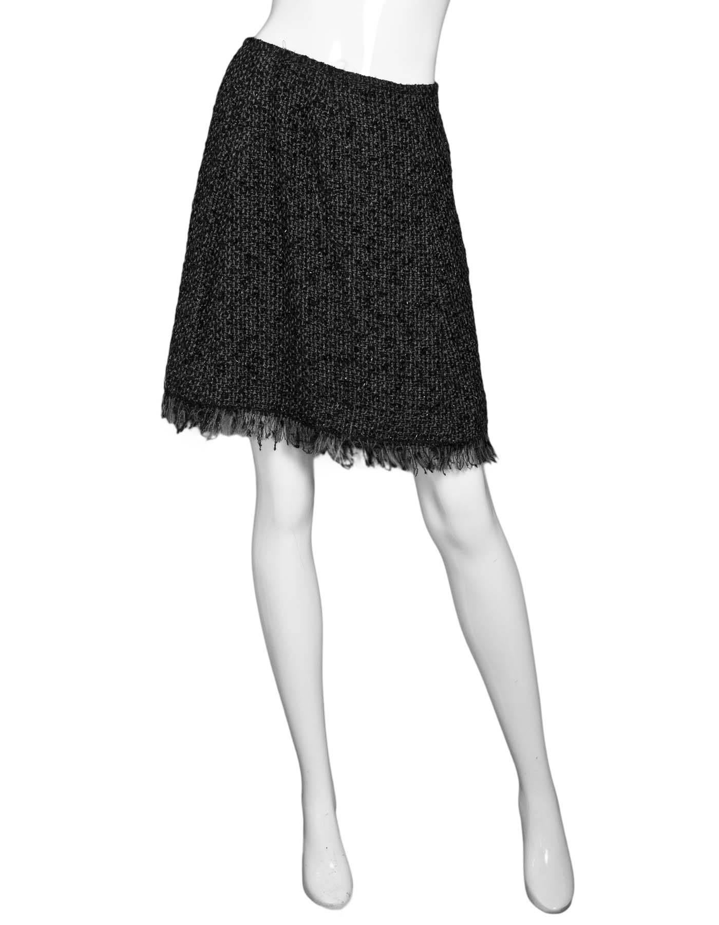 Women's Chanel Black & Grey Tweed Skirt Sz FR40