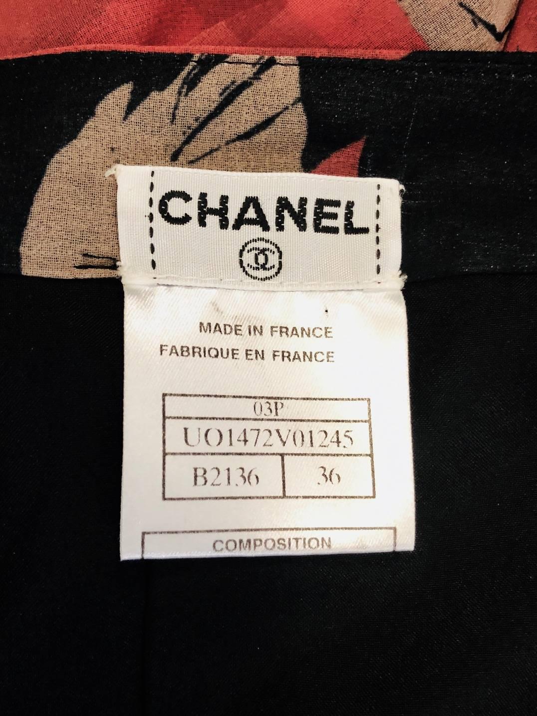 Chanel Black & Terracotta Long Ruffle Layered Cotton Skirt 1