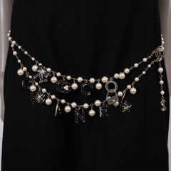 CHANEL black 07P COCO CHARMS PEARL CHAIN Belt L