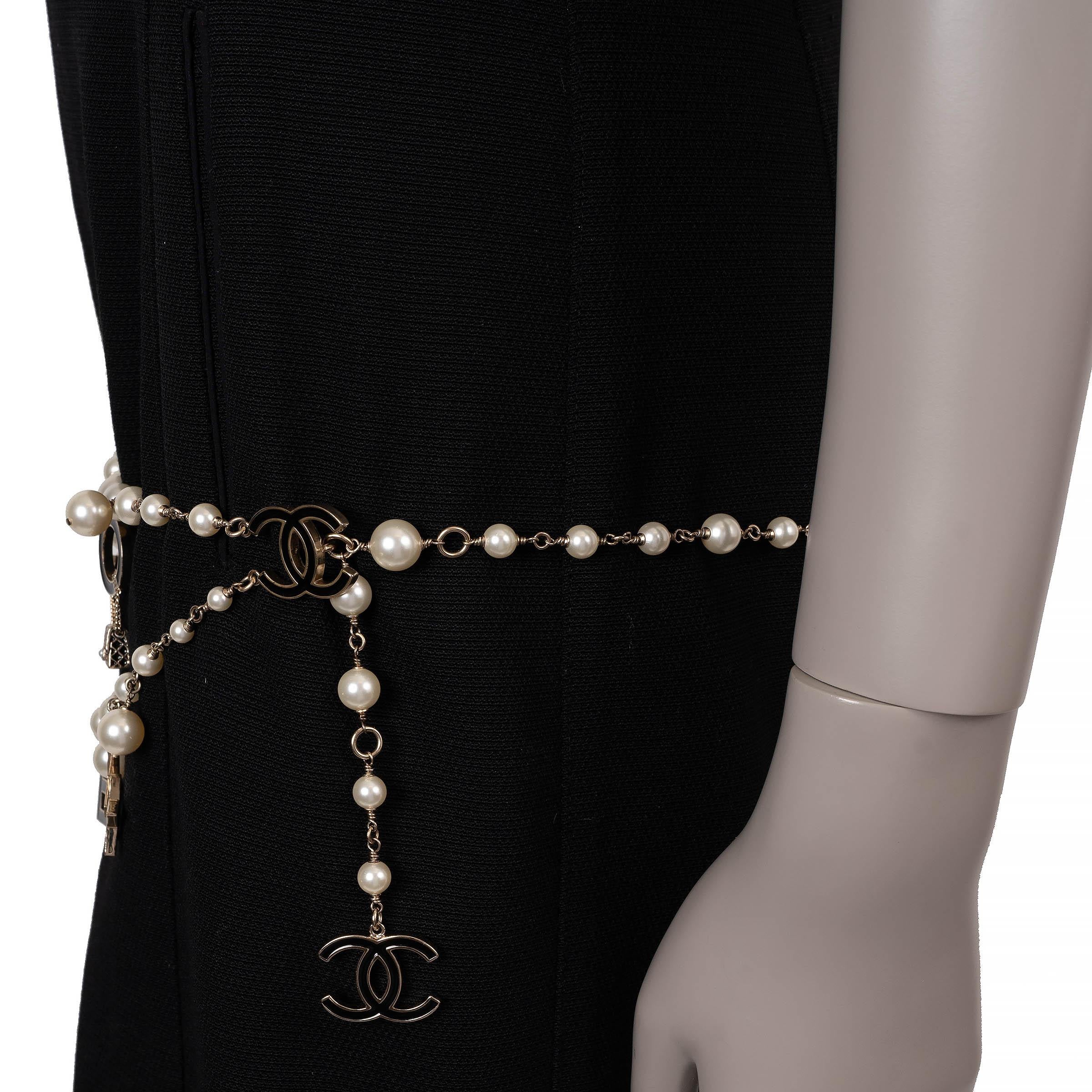 Beige CHANEL nero 07P COCO CHARMS PEARL CHAIN Cintura L in vendita
