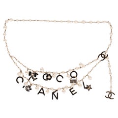 CHANEL black 07P COCO CHARMS PEARL CHAIN Belt L