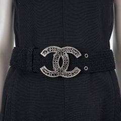 CHANEL black 08A LONDON CC FILIGREE TWEED Waist Belt 38