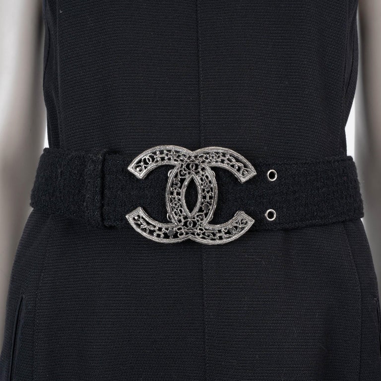 CHANEL black 08A LONDON CC FILIGREE TWEED Waist Belt 38 For  display picture 1