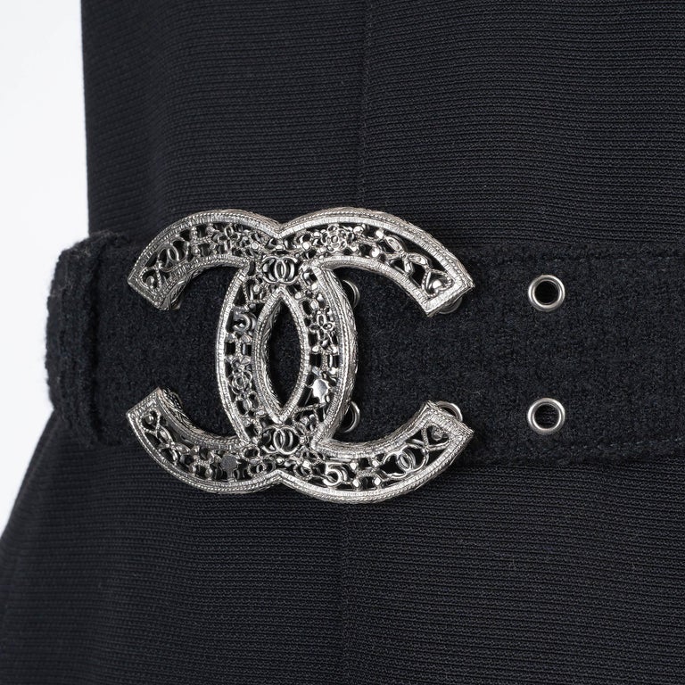 CHANEL black 08A LONDON CC FILIGREE TWEED Waist Belt 38 For  display picture 1