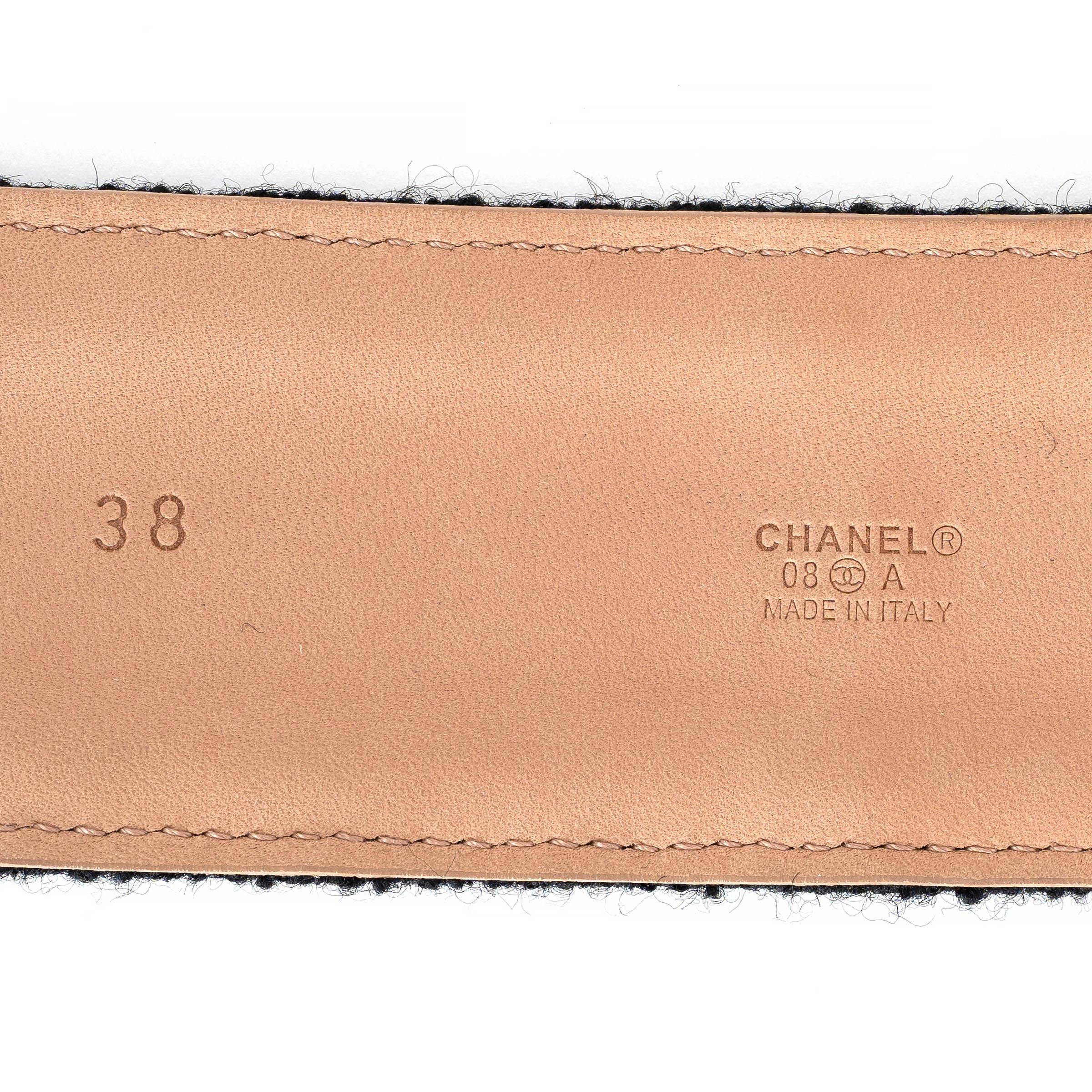 CHANEL black 08A LONDON CC FILIGREE TWEED Waist Belt 38 For Sale 2