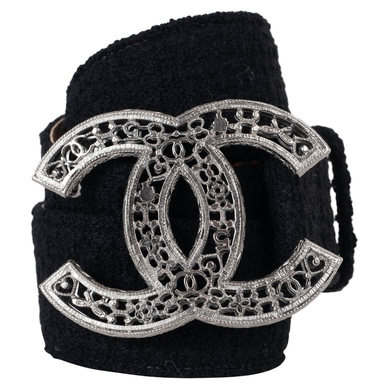 Authentic CHANEL waist belt Tweed  Silver Buttons super cute Chanel Pearl Glass Resin Tweed Beaded CC Belt Silver  main image 3
