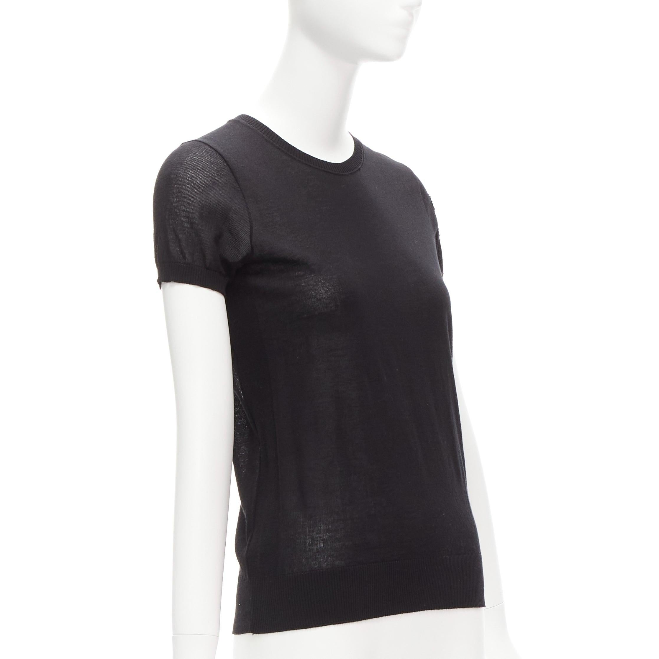 Black CHANEL black 100% cotton CC logo short sleeve knitted top FR36 S For Sale