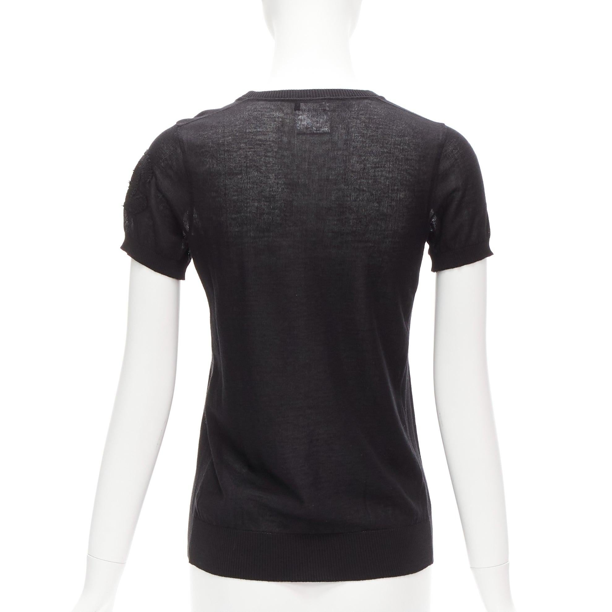 Women's CHANEL black 100% cotton CC logo short sleeve knitted top FR36 S For Sale