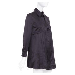 CHANEL black 100% silk pocketed gun flap pleated tunic shirt dress FR34 XS