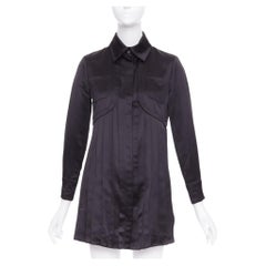 CHANEL black 100% silk pocketed gun flap pleated tunic shirt dress FR34 XS