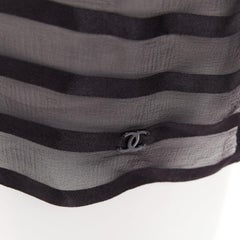 CHANEL black 100% silk sheer striped chiffon puff sleeve blouse FR36 S