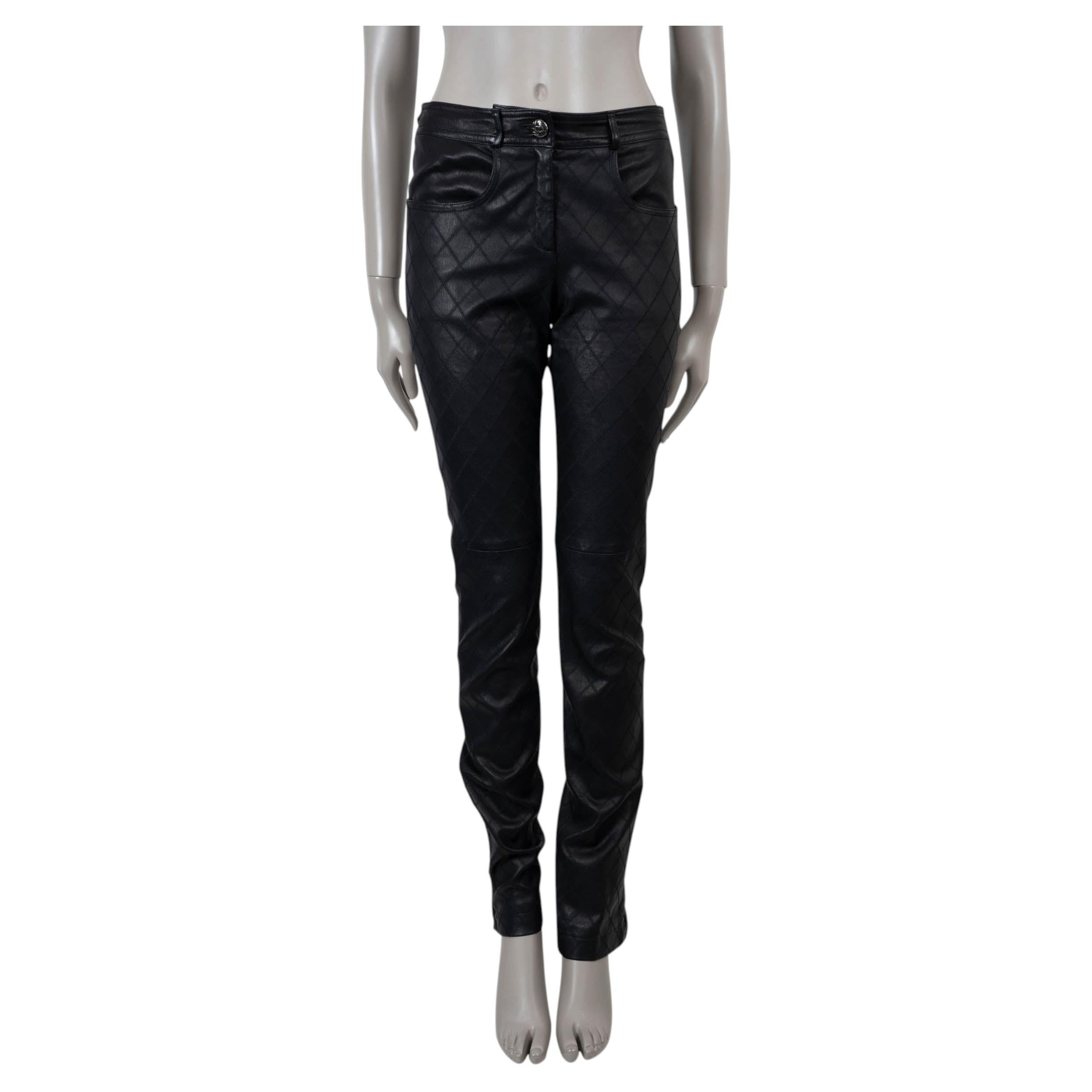 CHANEL black 11A BYZANCE QUILTED LEATHER Pants 38 S For Sale