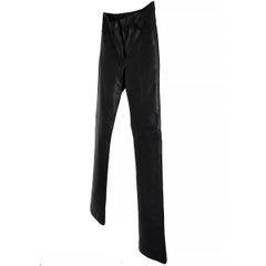 CHANEL black 11P PERFORATED TRIM LEATHER Pants 34 XXS