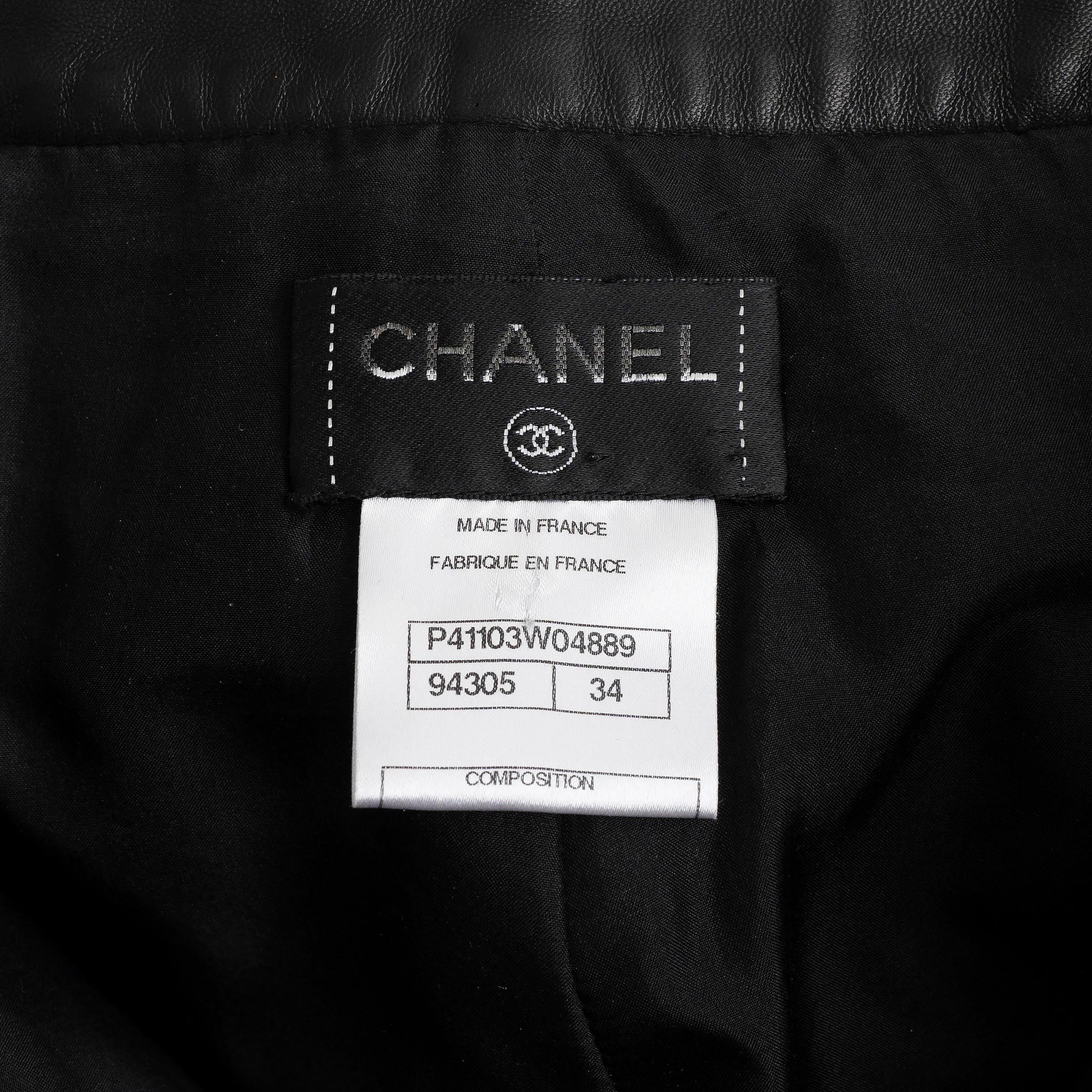 CHANEL schwarz 11P PERFORATED TRIM LEATHER Hose 34 XXS im Angebot 2