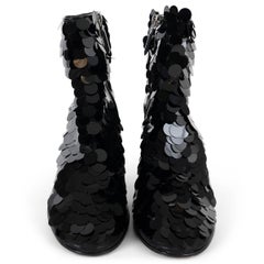 CHANEL noir 17P SEQUIN Ankle Boots Shoes 39.5 G32739