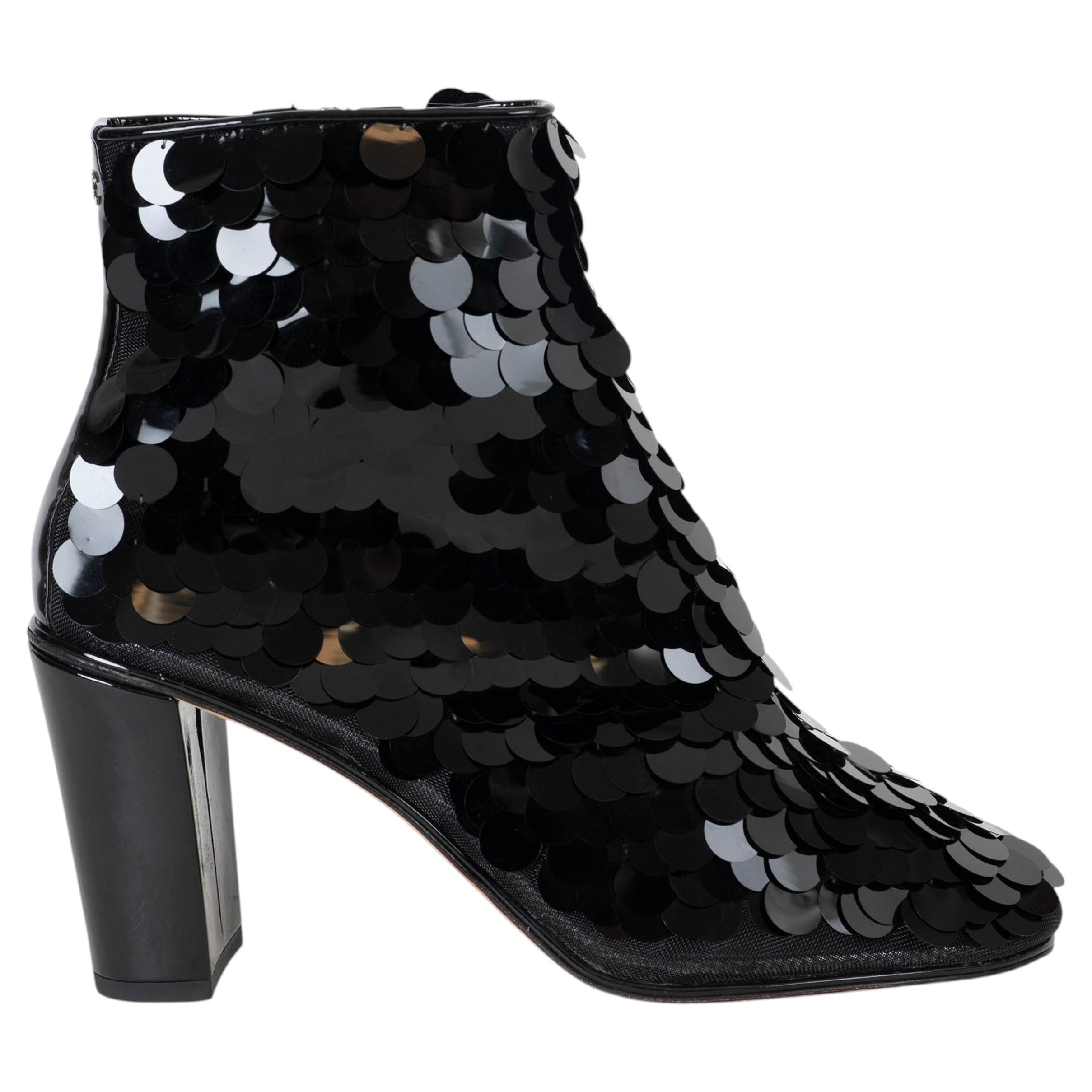 CHANEL noir 17P SEQUIN Ankle Boots Shoes 39.5 G32739 en vente