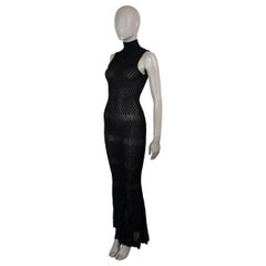 CHANEL black 1990s BEADE POINTELLE KNIT MAXI Dress S