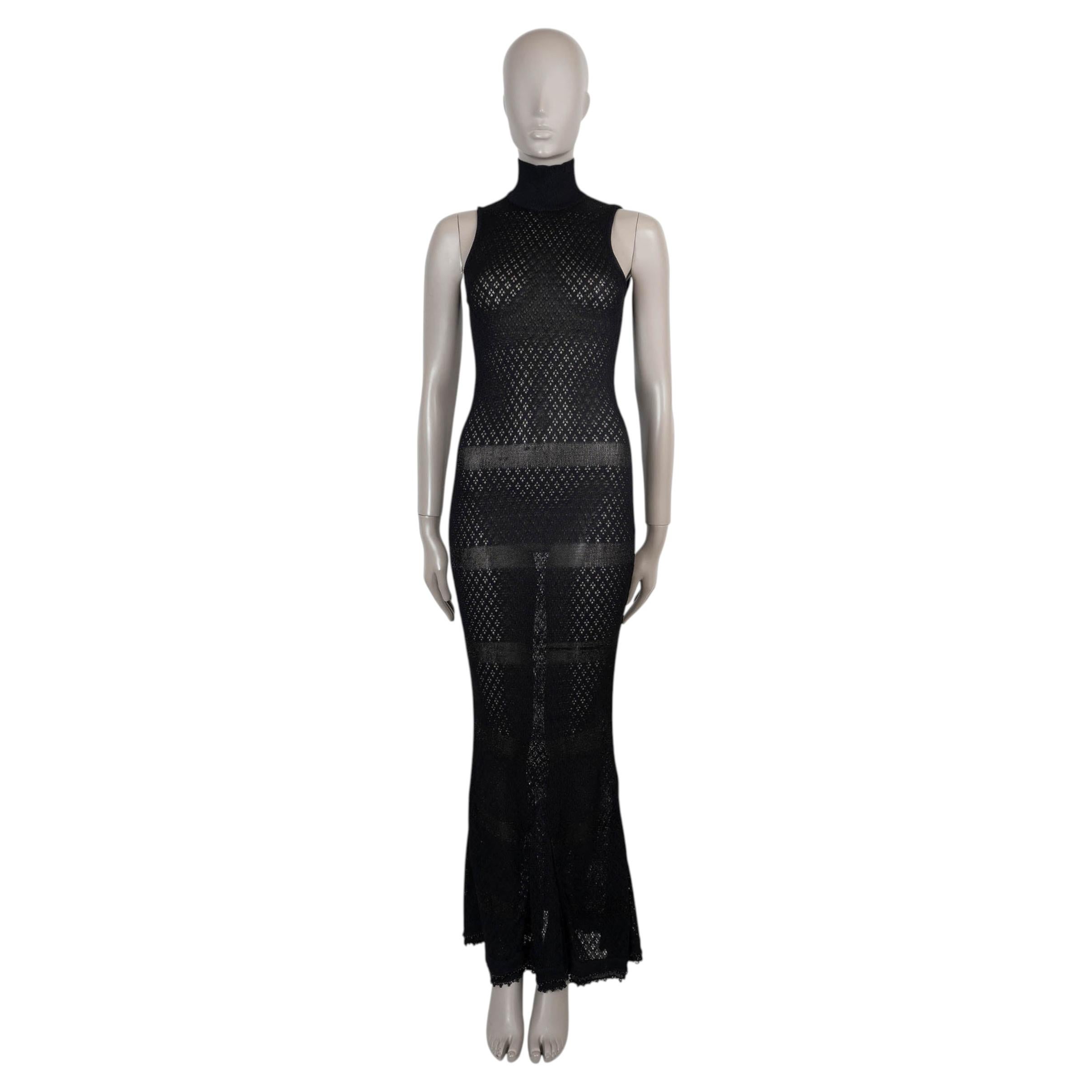 CHANEL black 1990s BEADE POINTELLE KNIT MAXI Dress S