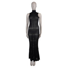 CHANEL black 1990s BEADE POINTELLE KNIT MAXI Dress S