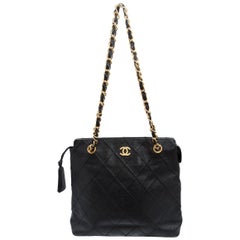 Chanel Black 2000 Quilted Leather Tote Bag