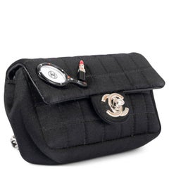 CHANEL black 2004 MIRROR & LIPSTICK SATIN MINI Shoulder Bag